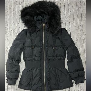 Juicy Couture Black Puffer Jacket with Faux Fur Hood